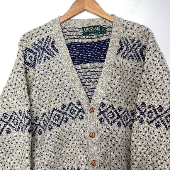 Vintage American Eagle Outfitters Cardigan Nordic Design Men’s Size L Wool Nylon - Picture 8 of 15